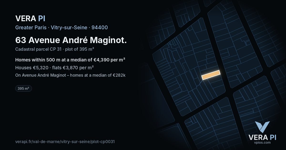 63 Avenue André Maginot, Vitry-sur-Seine at night – the plot lit, the parcels around coloured by the prices near them