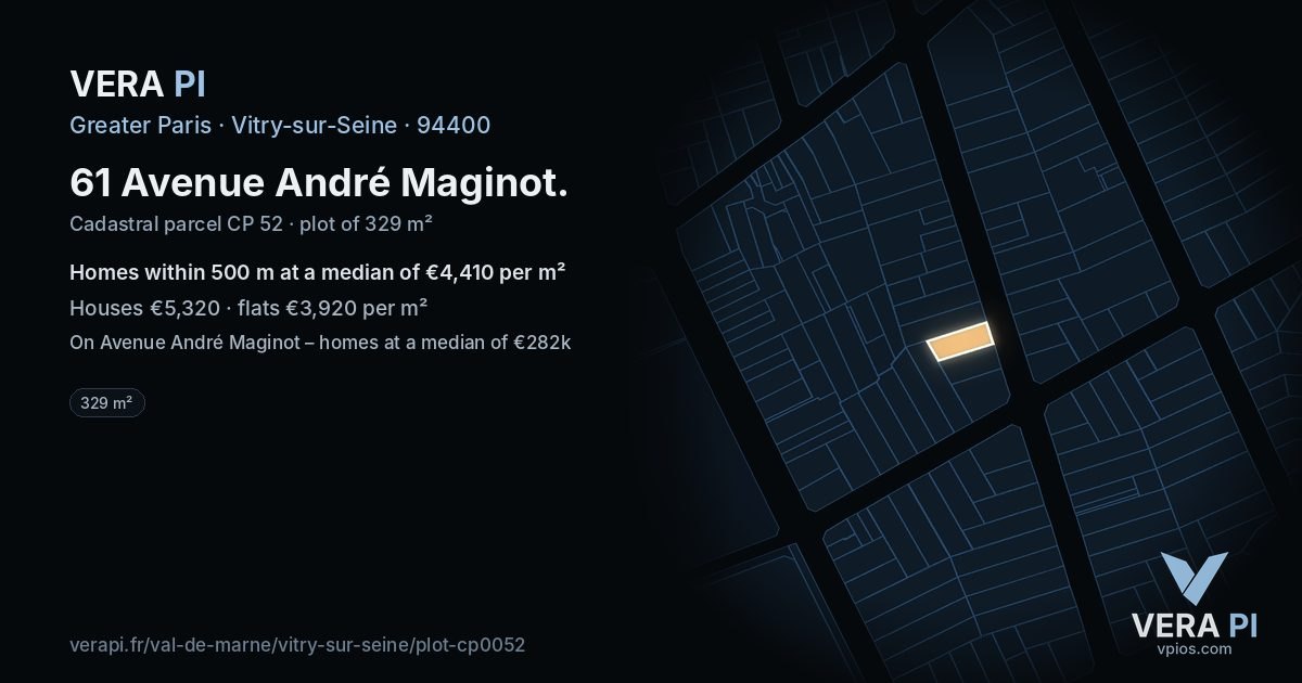 61 Avenue André Maginot, Vitry-sur-Seine at night – the plot lit, the parcels around coloured by the prices near them