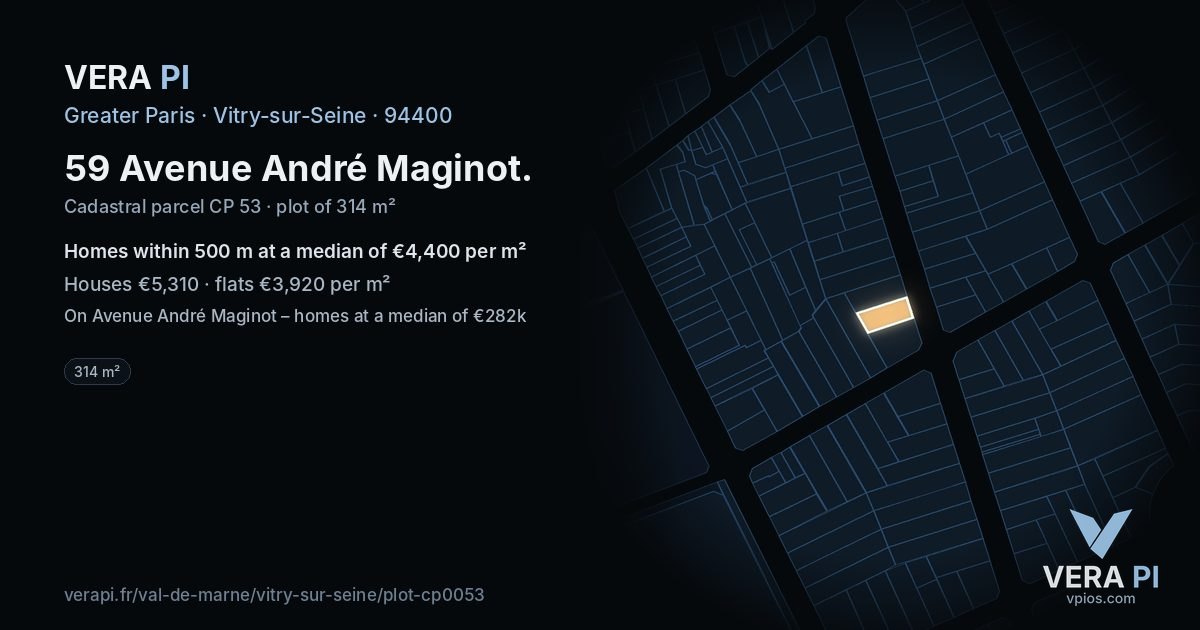 59 Avenue André Maginot, Vitry-sur-Seine at night – the plot lit, the parcels around coloured by the prices near them