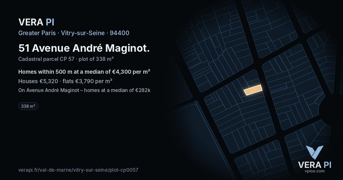 51 Avenue André Maginot, Vitry-sur-Seine at night – the plot lit, the parcels around coloured by the prices near them
