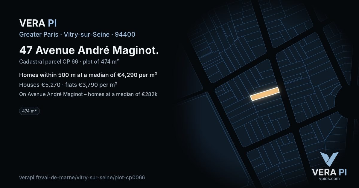 47 Avenue André Maginot, Vitry-sur-Seine at night – the plot lit, the parcels around coloured by the prices near them