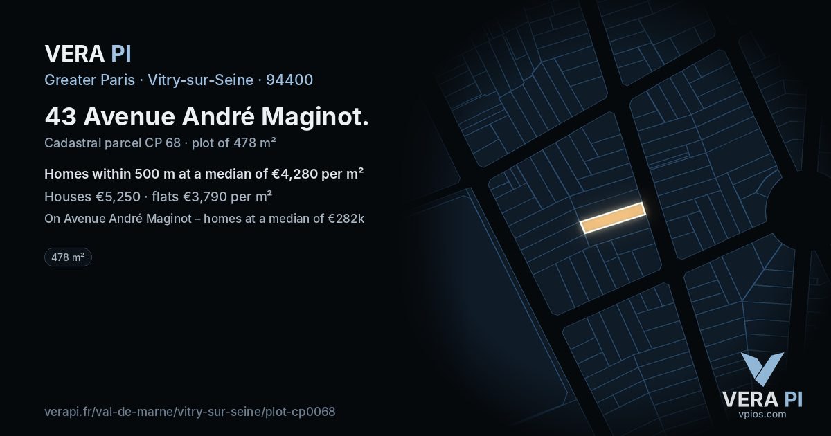 43 Avenue André Maginot, Vitry-sur-Seine at night – the plot lit, the parcels around coloured by the prices near them