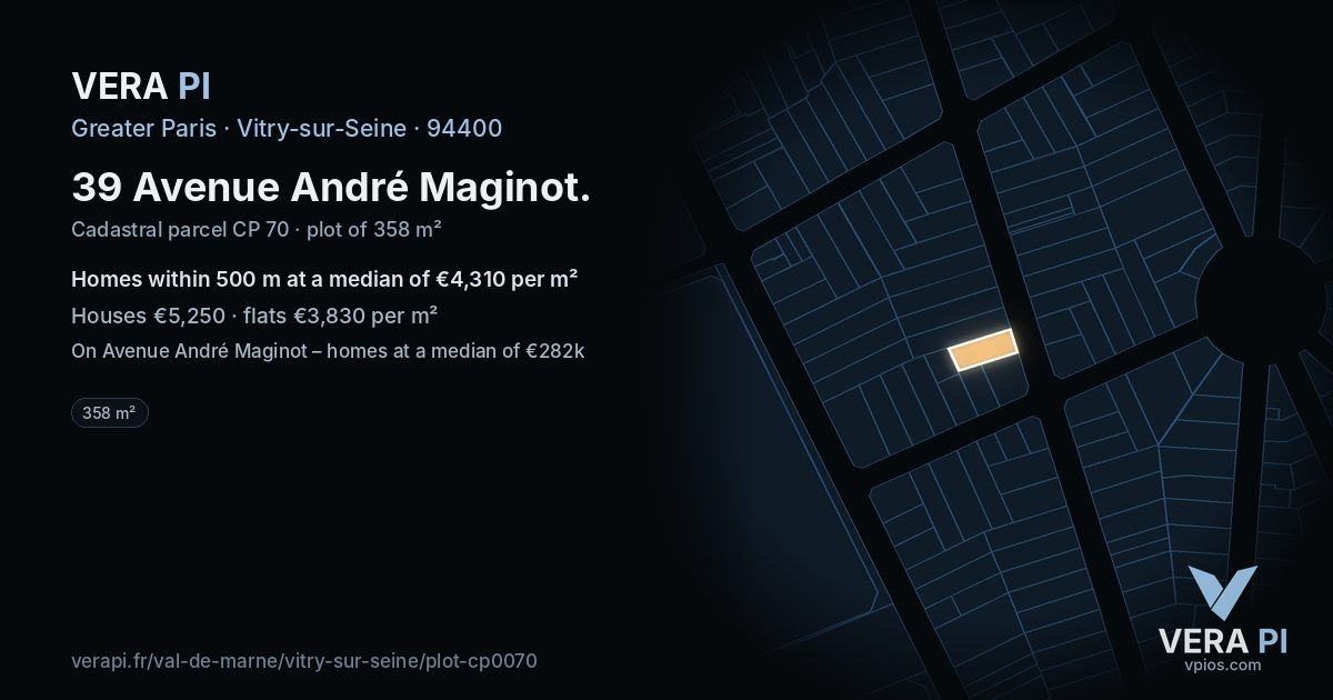 39 Avenue André Maginot, Vitry-sur-Seine at night – the plot lit, the parcels around coloured by the prices near them