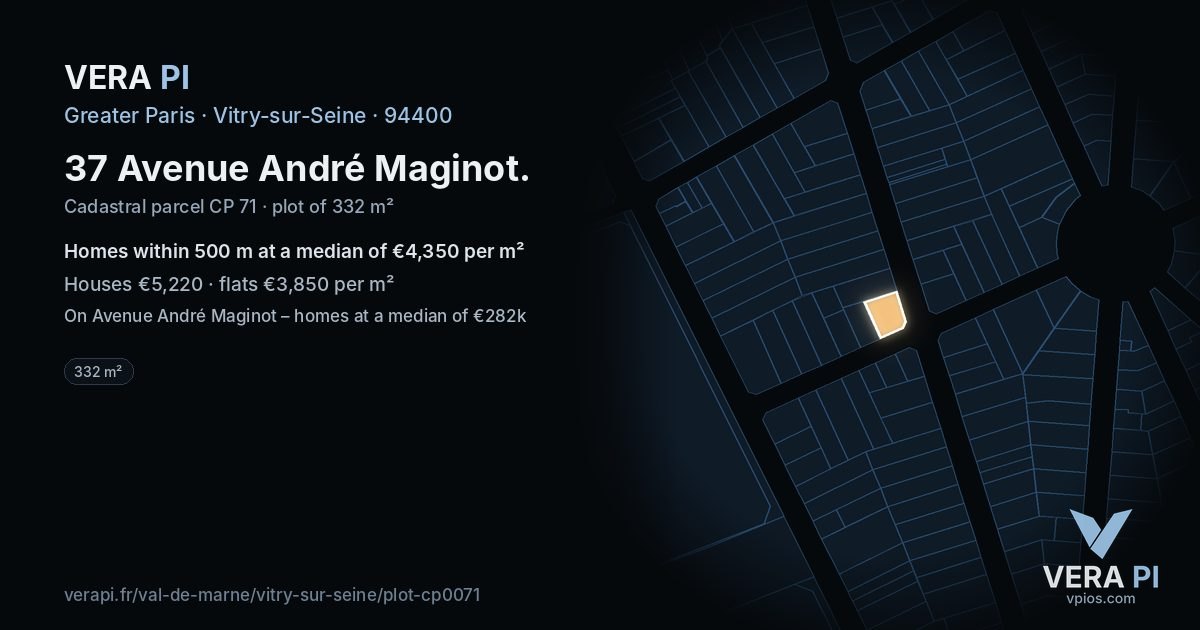37 Avenue André Maginot, Vitry-sur-Seine at night – the plot lit, the parcels around coloured by the prices near them