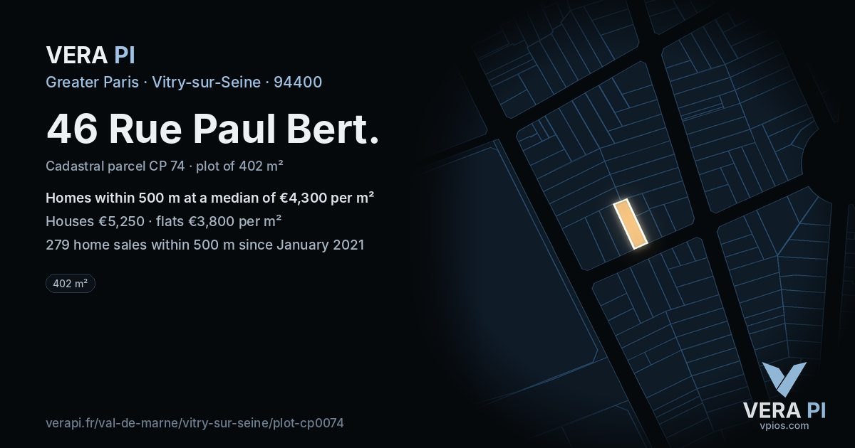 46 Rue Paul Bert, Vitry-sur-Seine at night – the plot lit, the parcels around coloured by the prices near them