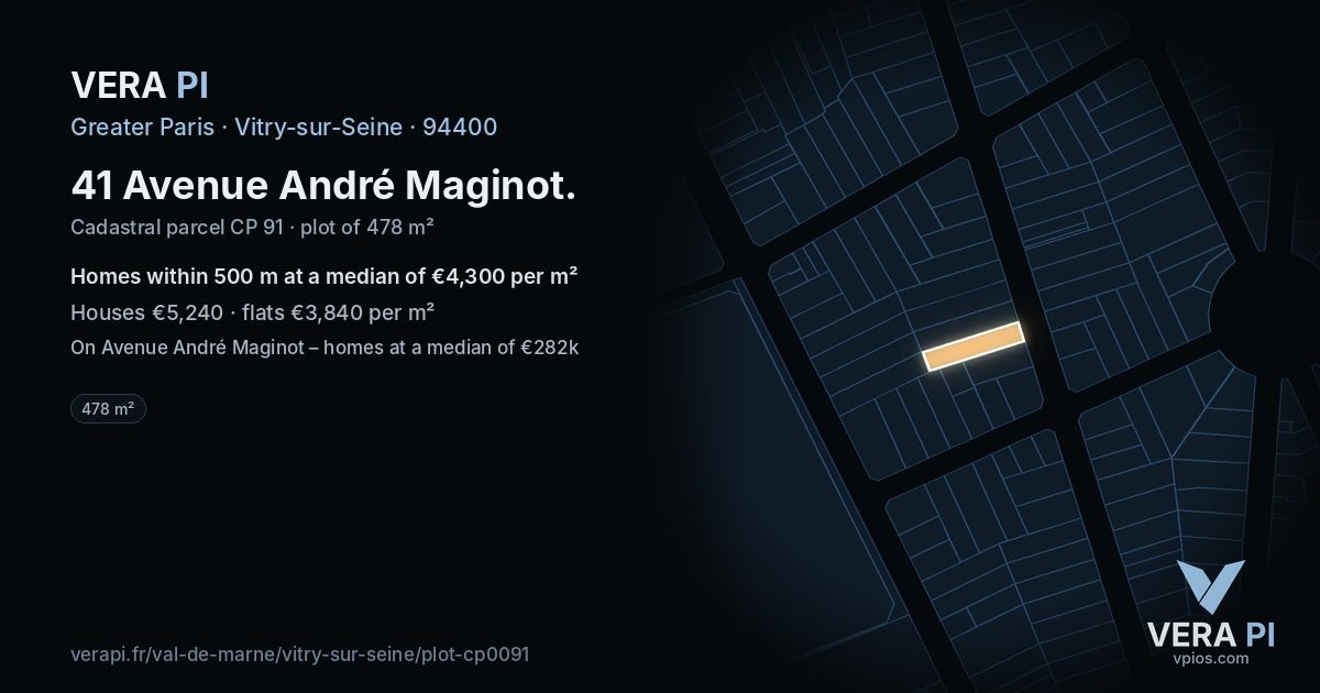 41 Avenue André Maginot, Vitry-sur-Seine at night – the plot lit, the parcels around coloured by the prices near them