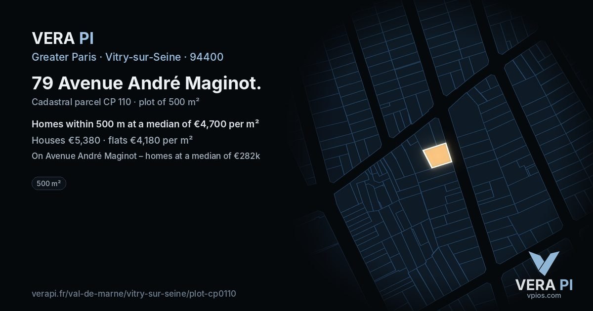 79 Avenue André Maginot, Vitry-sur-Seine at night – the plot lit, the parcels around coloured by the prices near them