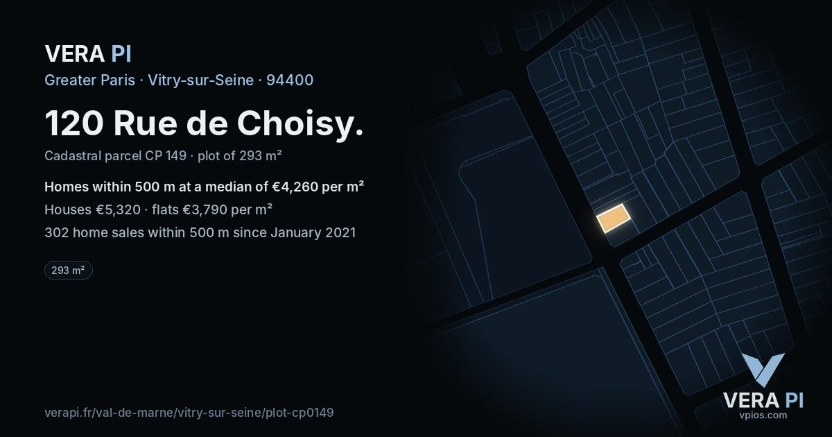 120 Rue de Choisy, Vitry-sur-Seine at night – the plot lit, the parcels around coloured by the prices near them