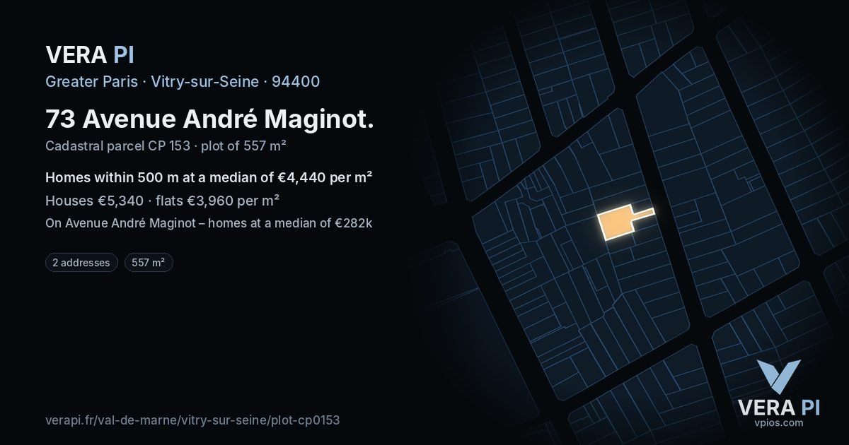73 Avenue André Maginot, Vitry-sur-Seine at night – the plot lit, the parcels around coloured by the prices near them