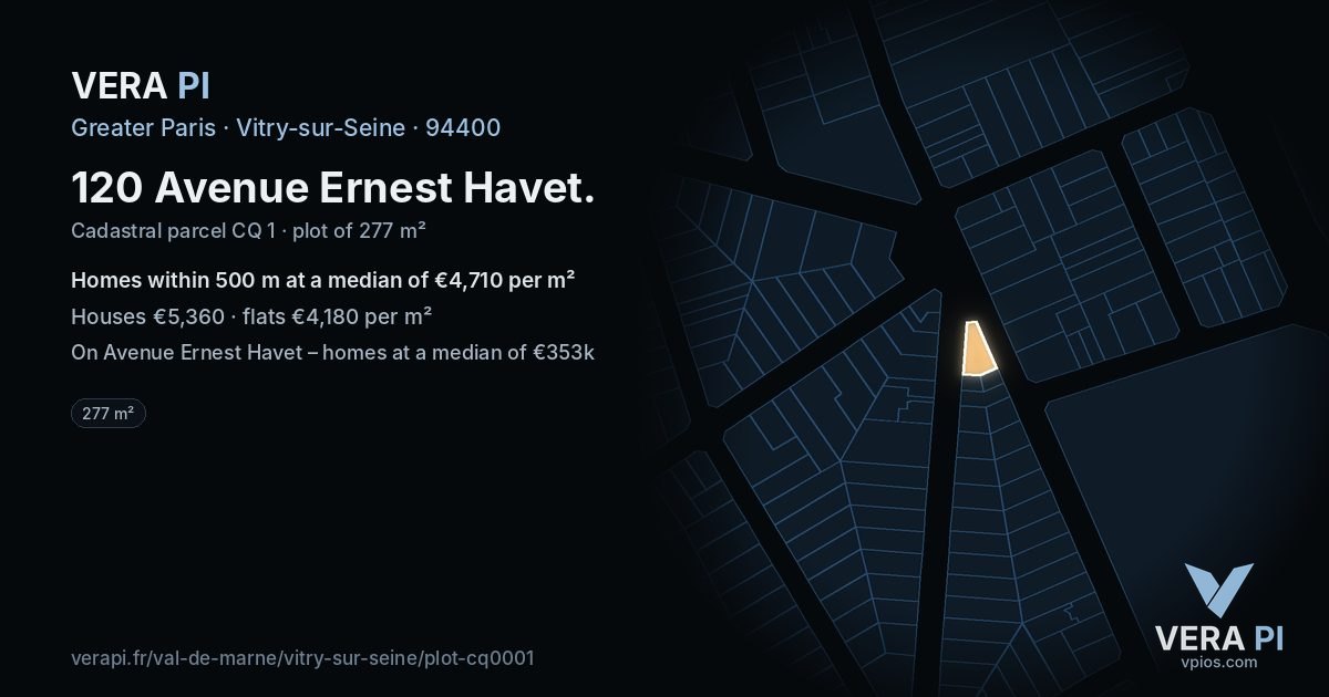 120 Avenue Ernest Havet, Vitry-sur-Seine at night – the plot lit, the parcels around coloured by the prices near them