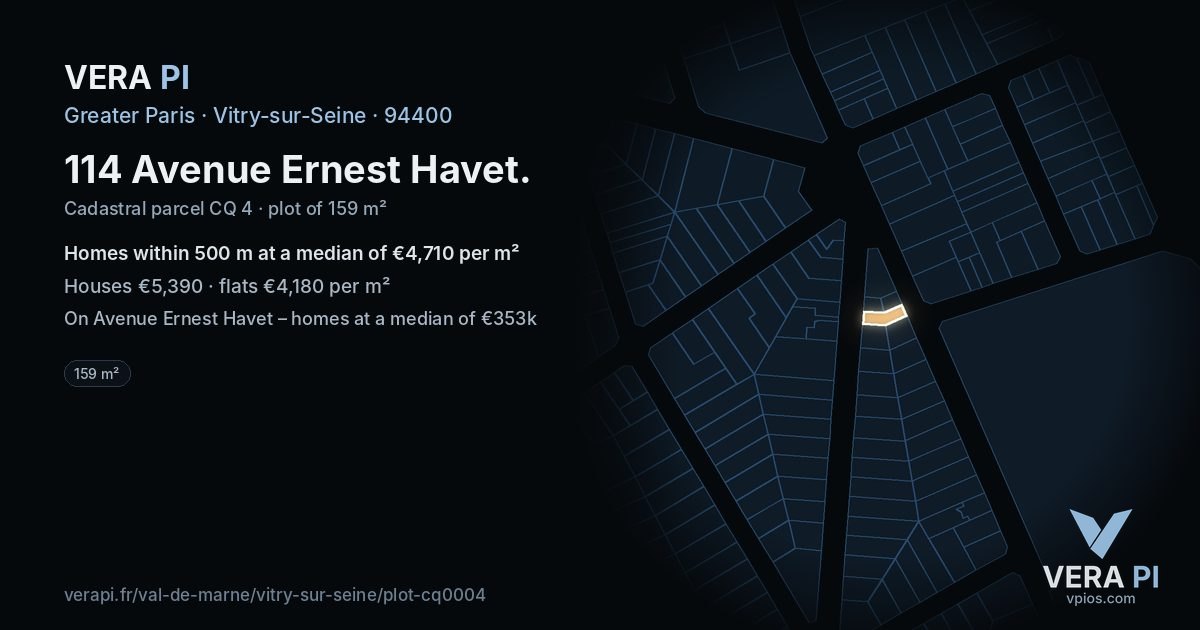 114 Avenue Ernest Havet, Vitry-sur-Seine at night – the plot lit, the parcels around coloured by the prices near them