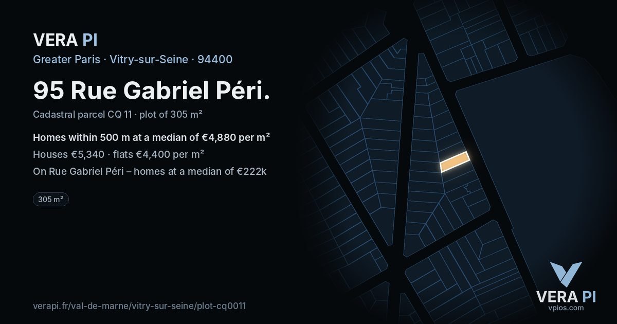 95 Rue Gabriel Péri, Vitry-sur-Seine at night – the plot lit, the parcels around coloured by the prices near them