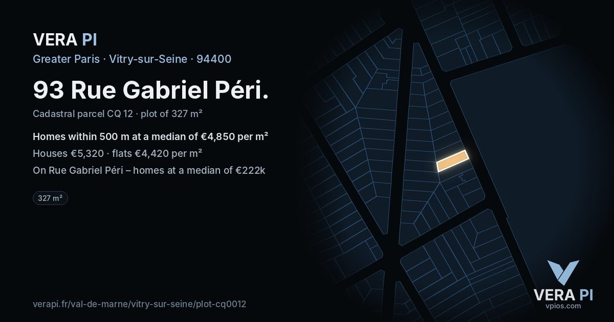 93 Rue Gabriel Péri, Vitry-sur-Seine at night – the plot lit, the parcels around coloured by the prices near them
