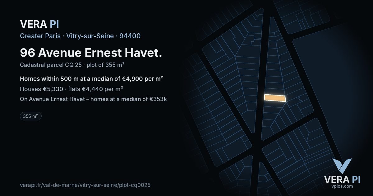 96 Avenue Ernest Havet, Vitry-sur-Seine at night – the plot lit, the parcels around coloured by the prices near them
