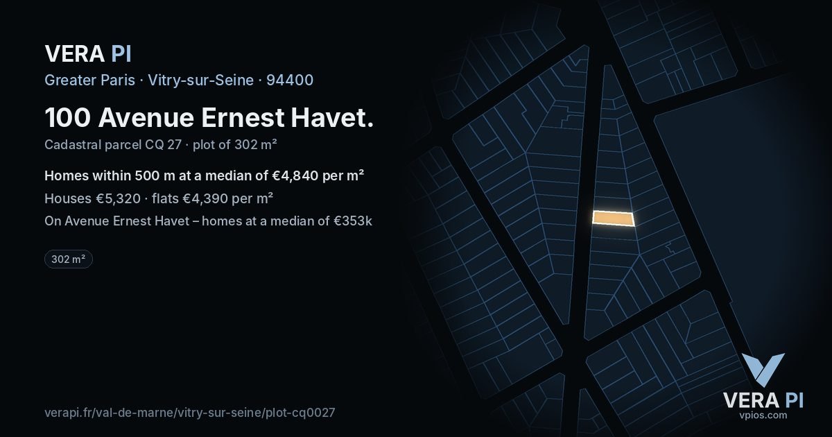100 Avenue Ernest Havet, Vitry-sur-Seine at night – the plot lit, the parcels around coloured by the prices near them