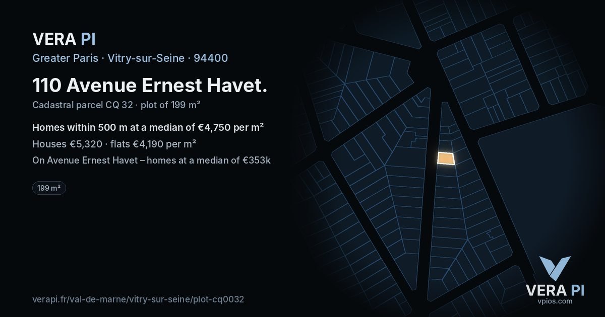 110 Avenue Ernest Havet, Vitry-sur-Seine at night – the plot lit, the parcels around coloured by the prices near them