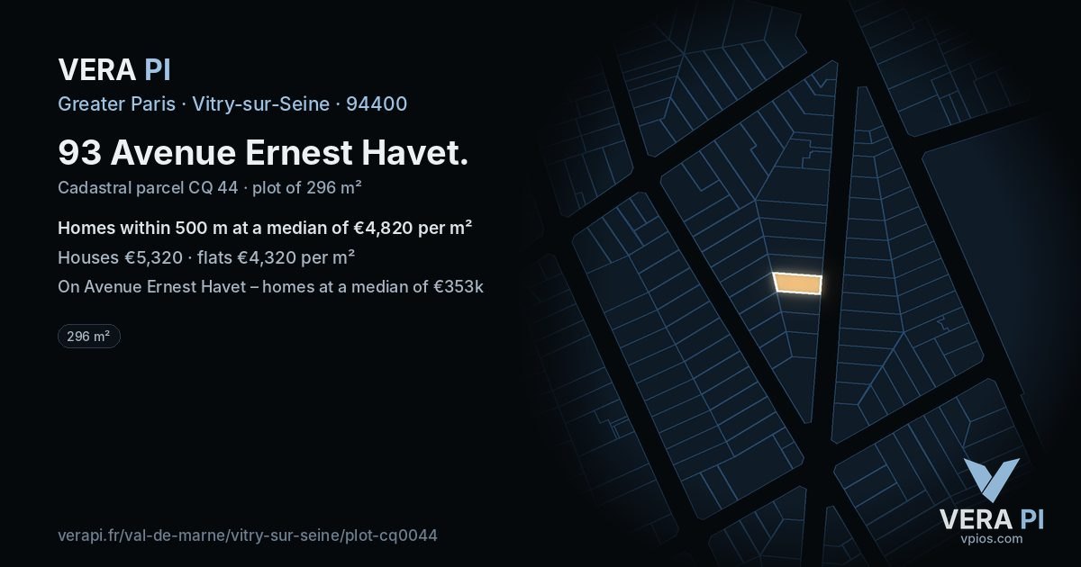 93 Avenue Ernest Havet, Vitry-sur-Seine at night – the plot lit, the parcels around coloured by the prices near them