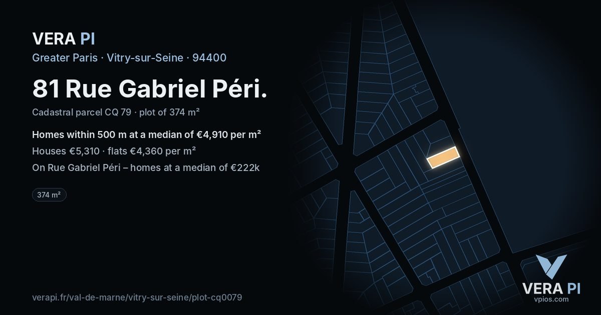 81 Rue Gabriel Péri, Vitry-sur-Seine at night – the plot lit, the parcels around coloured by the prices near them