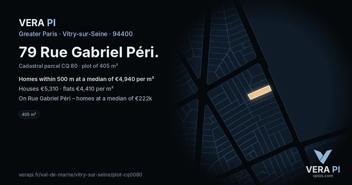 79 Rue Gabriel Péri, Vitry-sur-Seine at night – the plot lit, the parcels around coloured by the prices near them