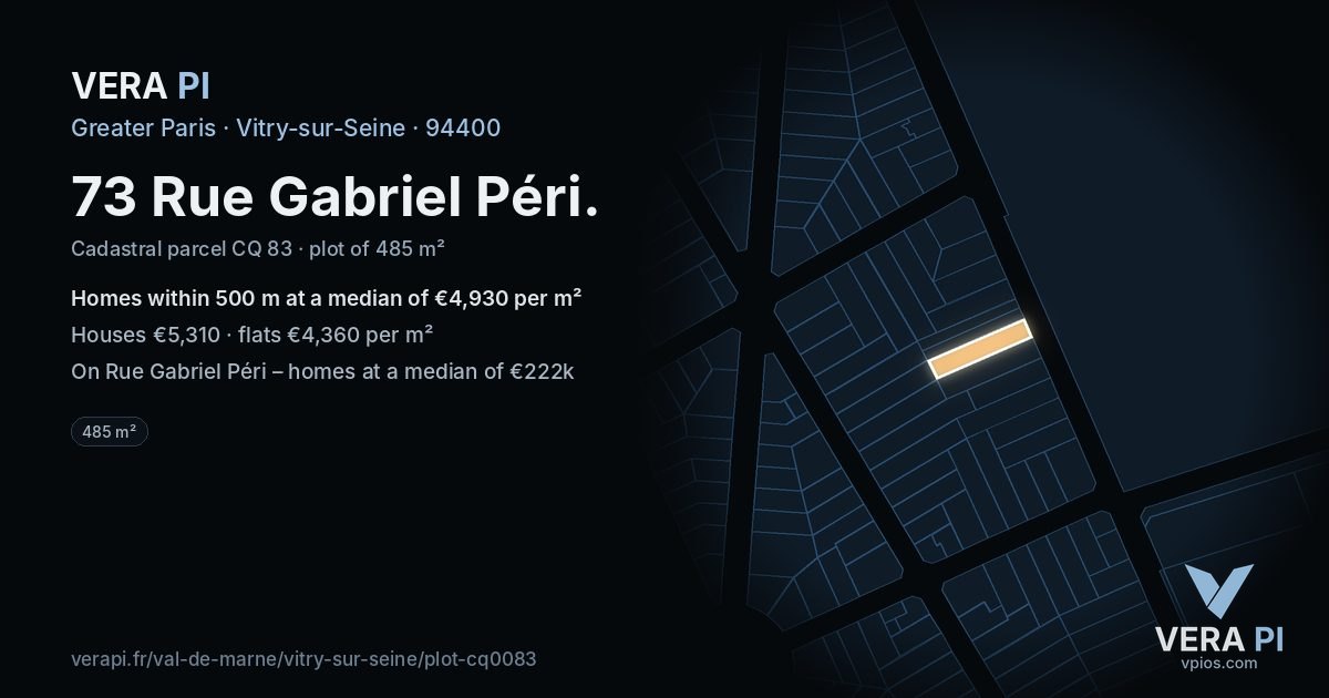 73 Rue Gabriel Péri, Vitry-sur-Seine at night – the plot lit, the parcels around coloured by the prices near them