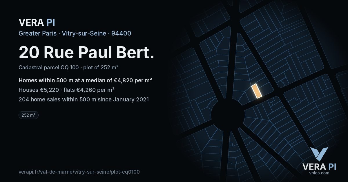 20 Rue Paul Bert, Vitry-sur-Seine at night – the plot lit, the parcels around coloured by the prices near them