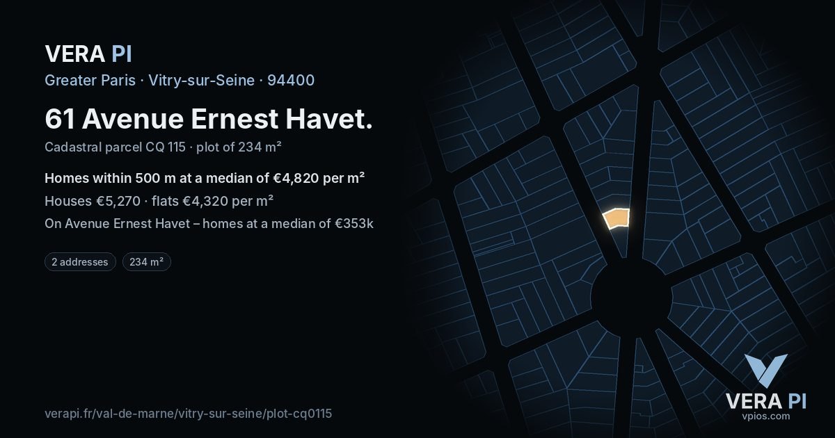 61 Avenue Ernest Havet, Vitry-sur-Seine at night – the plot lit, the parcels around coloured by the prices near them