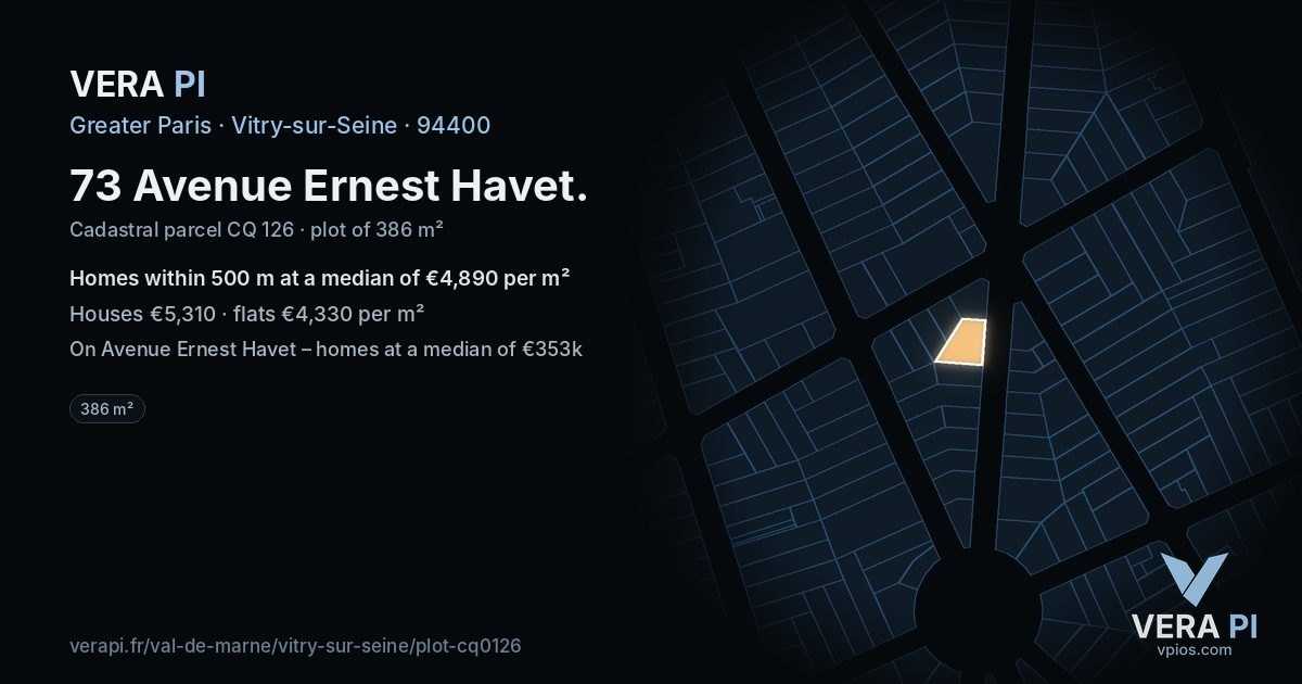 73 Avenue Ernest Havet, Vitry-sur-Seine at night – the plot lit, the parcels around coloured by the prices near them