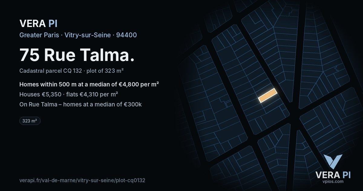 75 Rue Talma, Vitry-sur-Seine at night – the plot lit, the parcels around coloured by the prices near them