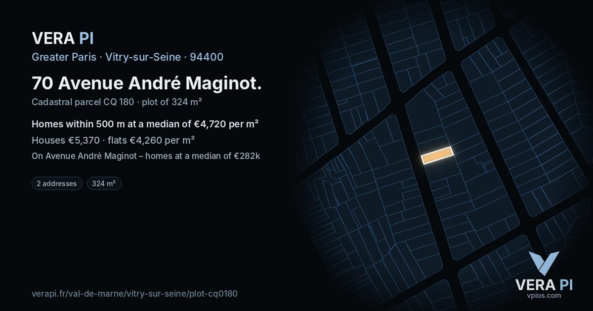 70 Avenue André Maginot, Vitry-sur-Seine at night – the plot lit, the parcels around coloured by the prices near them