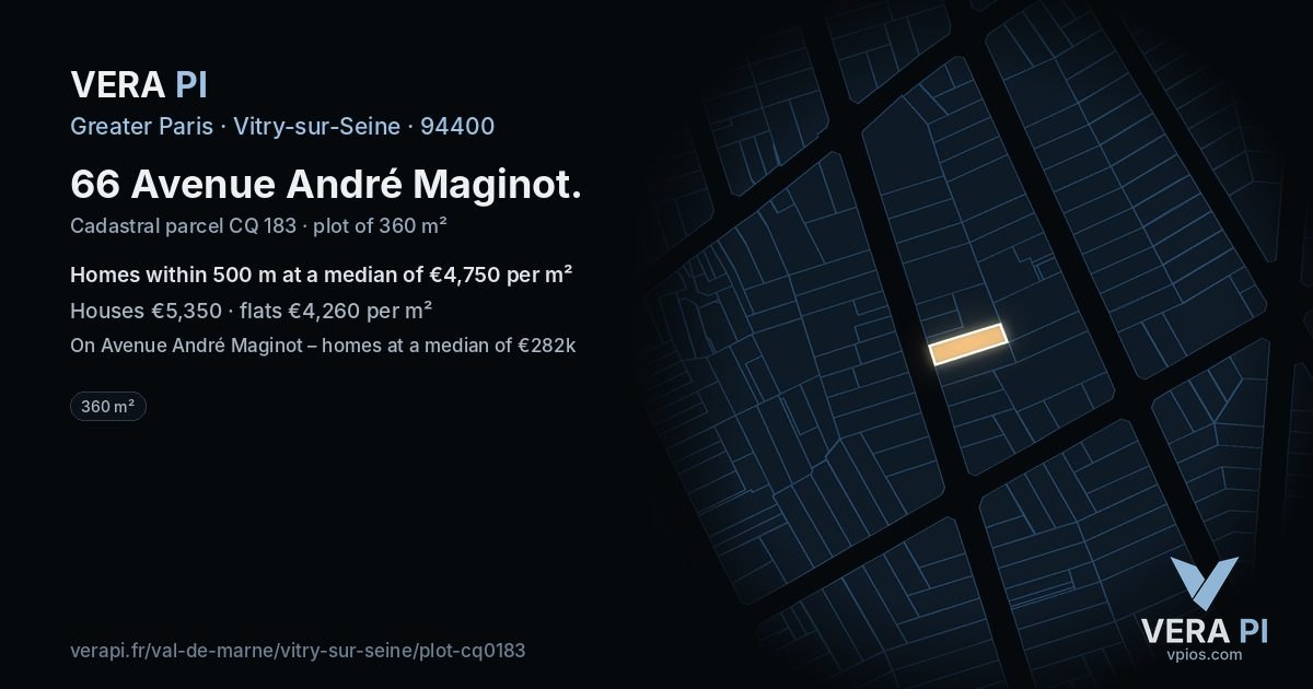 66 Avenue André Maginot, Vitry-sur-Seine at night – the plot lit, the parcels around coloured by the prices near them