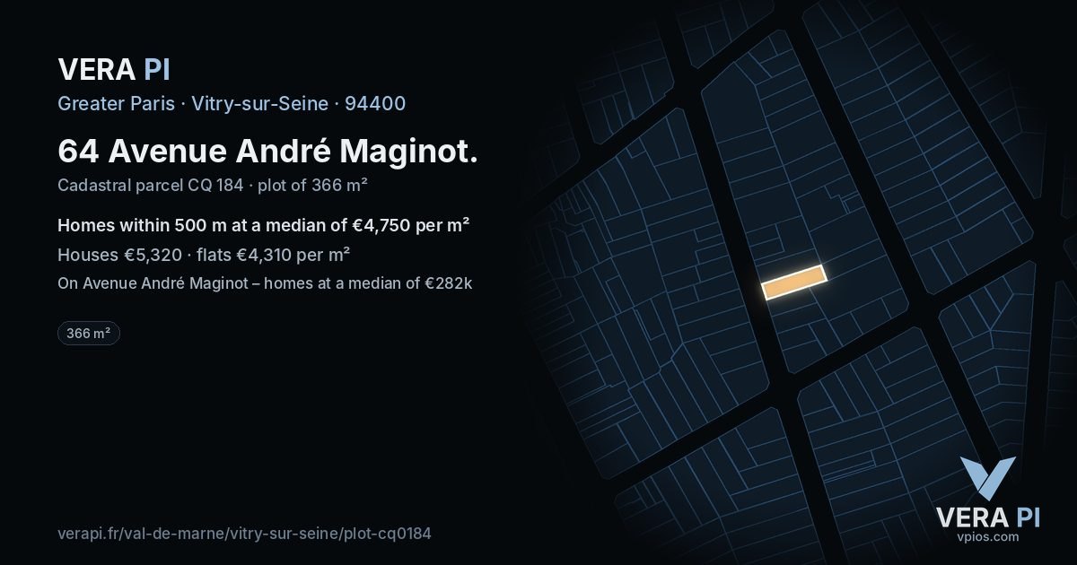 64 Avenue André Maginot, Vitry-sur-Seine at night – the plot lit, the parcels around coloured by the prices near them