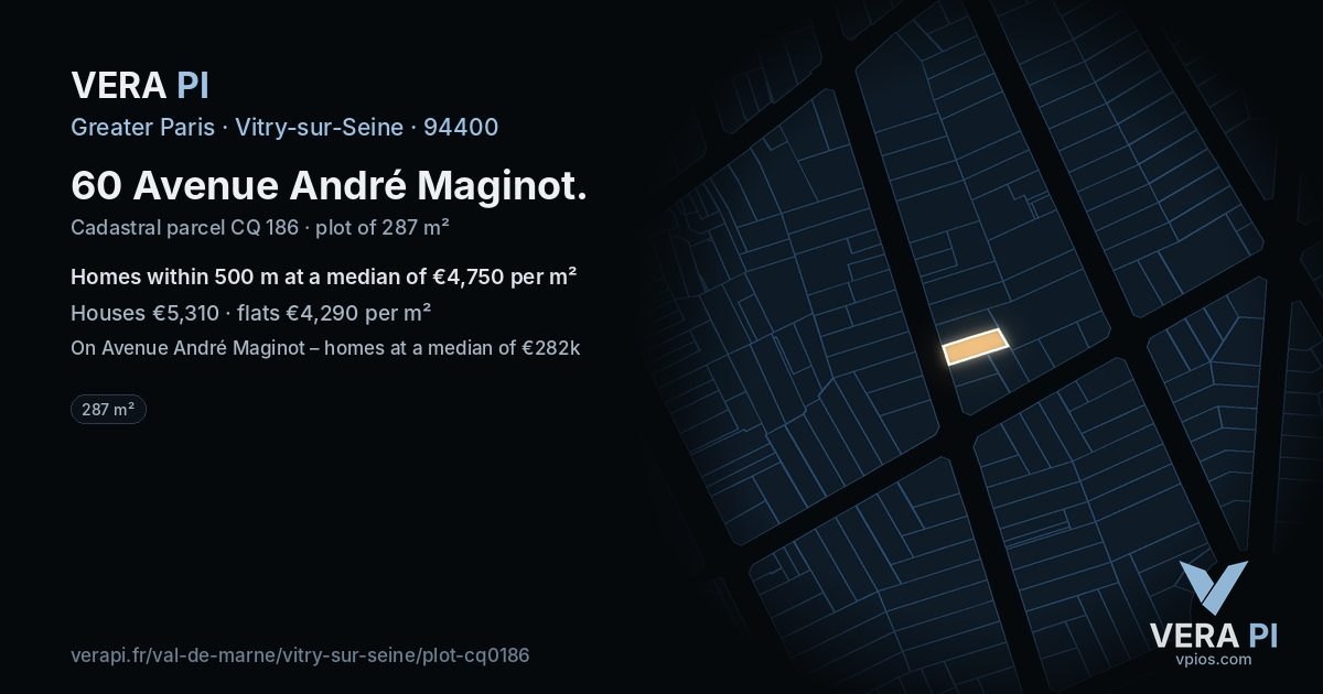 60 Avenue André Maginot, Vitry-sur-Seine at night – the plot lit, the parcels around coloured by the prices near them