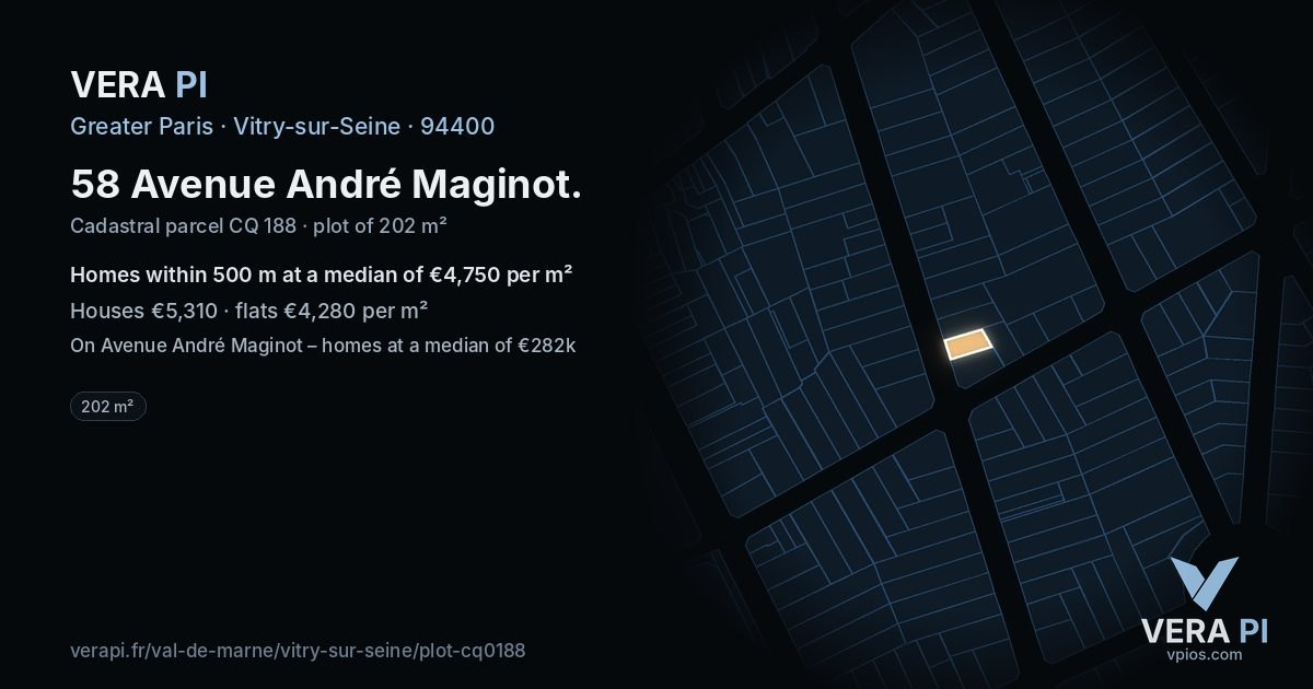58 Avenue André Maginot, Vitry-sur-Seine at night – the plot lit, the parcels around coloured by the prices near them