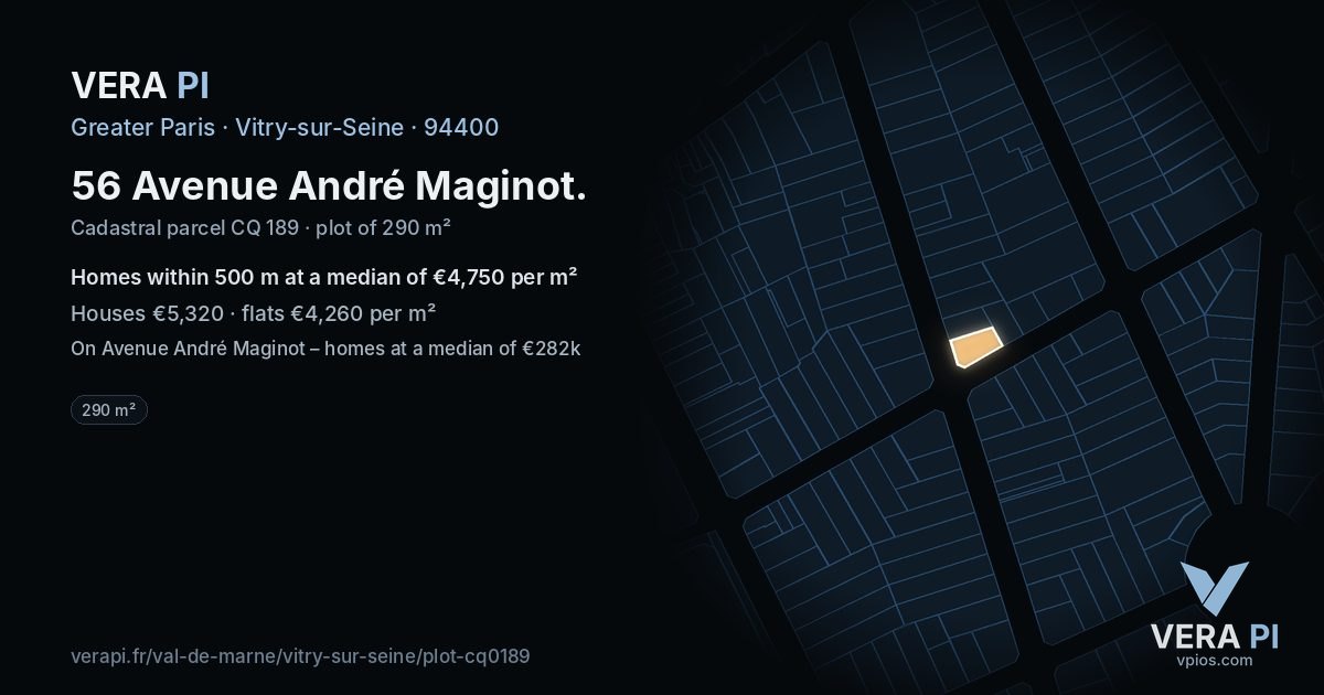 56 Avenue André Maginot, Vitry-sur-Seine at night – the plot lit, the parcels around coloured by the prices near them
