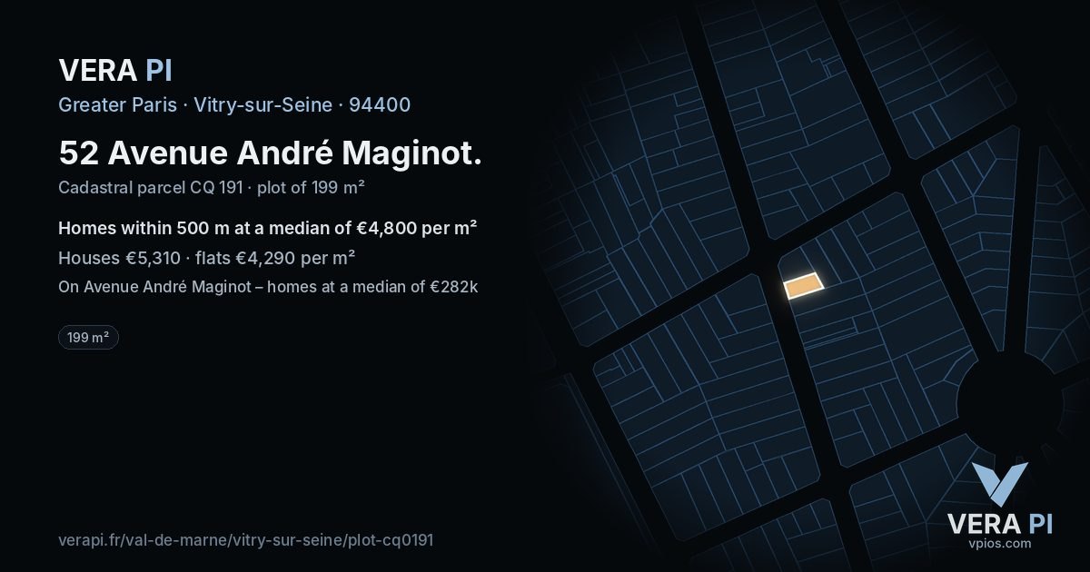 52 Avenue André Maginot, Vitry-sur-Seine at night – the plot lit, the parcels around coloured by the prices near them