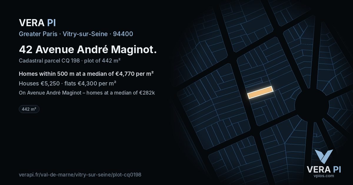 42 Avenue André Maginot, Vitry-sur-Seine at night – the plot lit, the parcels around coloured by the prices near them
