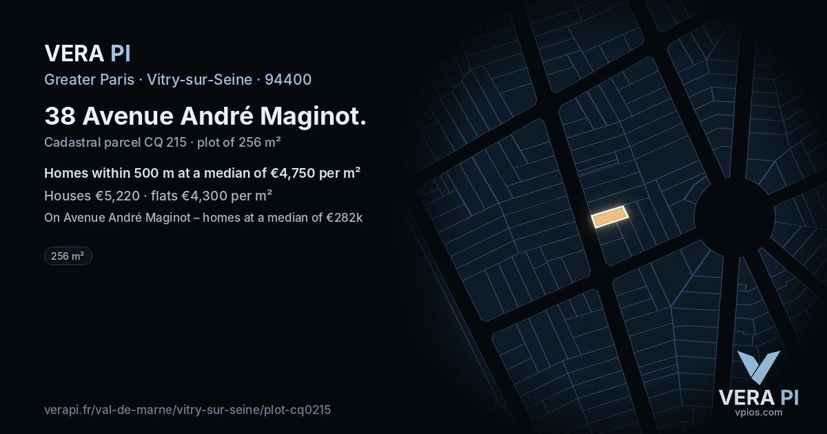 38 Avenue André Maginot, Vitry-sur-Seine at night – the plot lit, the parcels around coloured by the prices near them