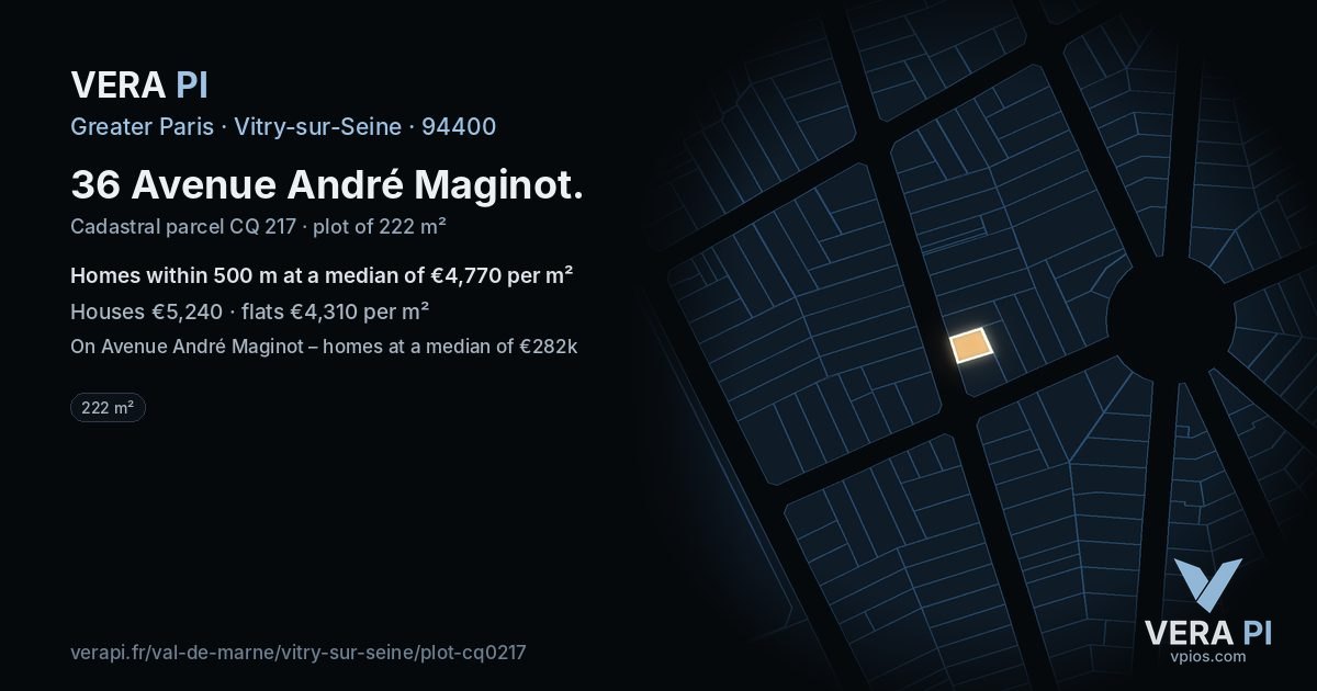 36 Avenue André Maginot, Vitry-sur-Seine at night – the plot lit, the parcels around coloured by the prices near them