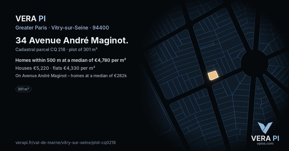 34 Avenue André Maginot, Vitry-sur-Seine at night – the plot lit, the parcels around coloured by the prices near them
