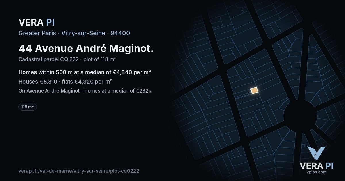 44 Avenue André Maginot, Vitry-sur-Seine at night – the plot lit, the parcels around coloured by the prices near them