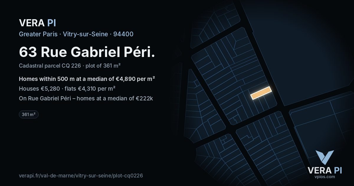 63 Rue Gabriel Péri, Vitry-sur-Seine at night – the plot lit, the parcels around coloured by the prices near them