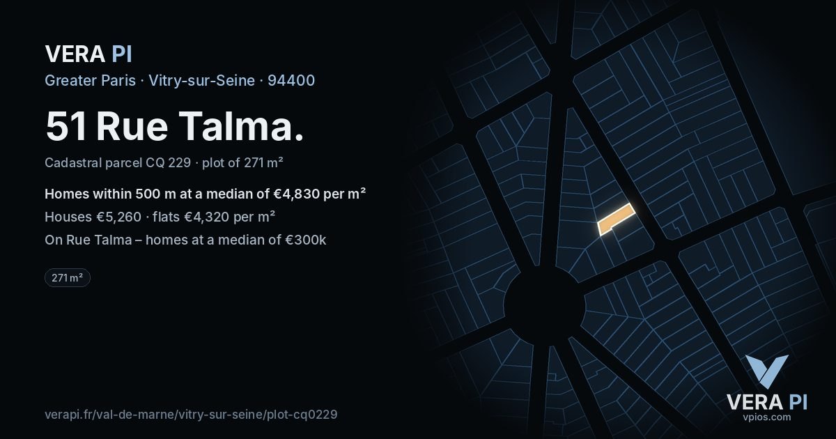 51 Rue Talma, Vitry-sur-Seine at night – the plot lit, the parcels around coloured by the prices near them