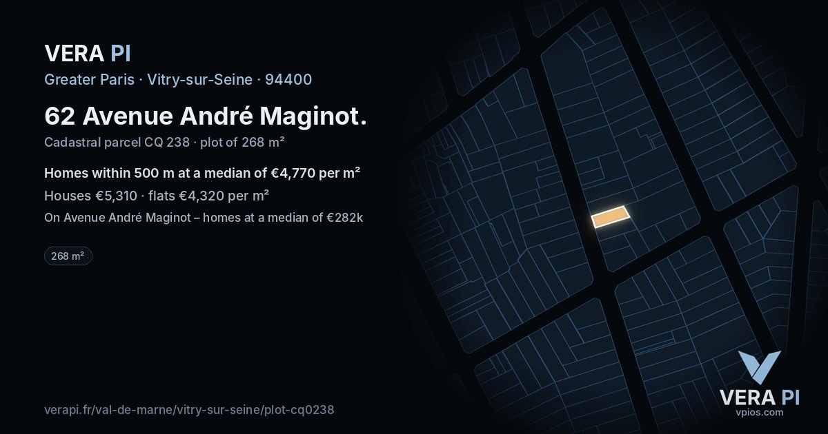 62 Avenue André Maginot, Vitry-sur-Seine at night – the plot lit, the parcels around coloured by the prices near them