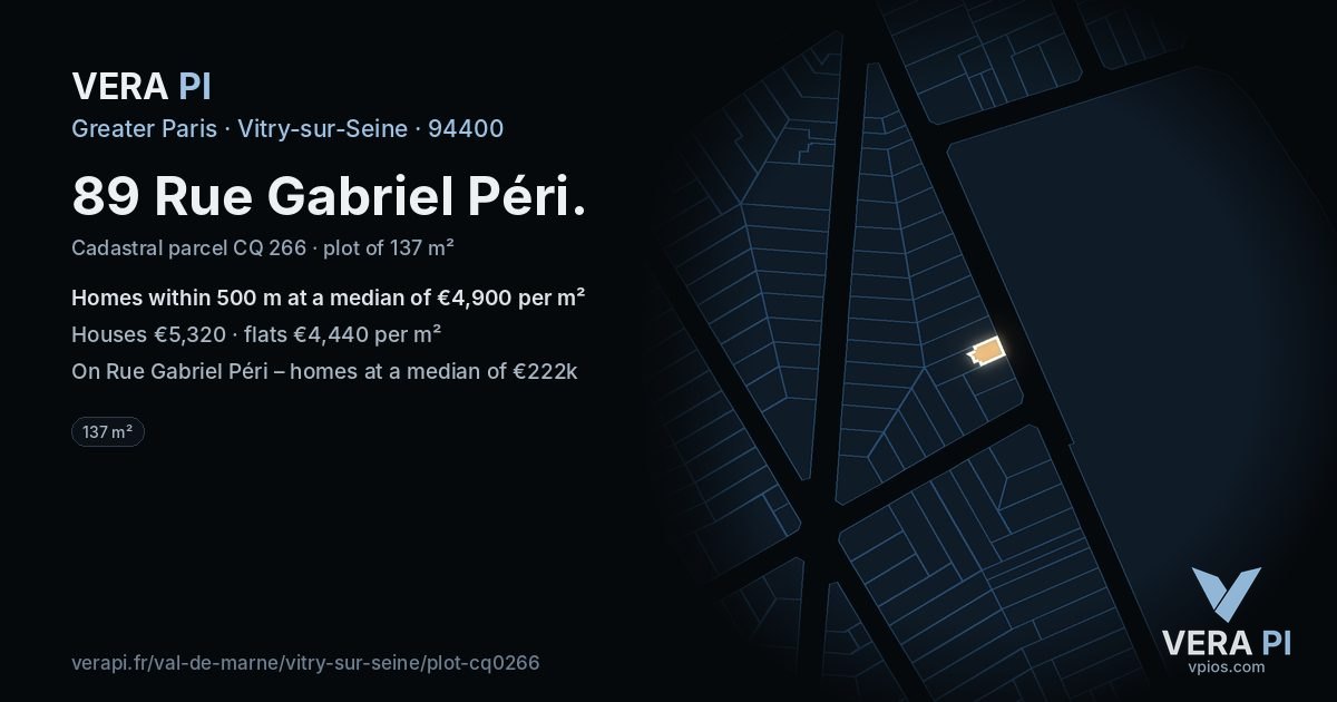 89 Rue Gabriel Péri, Vitry-sur-Seine at night – the plot lit, the parcels around coloured by the prices near them