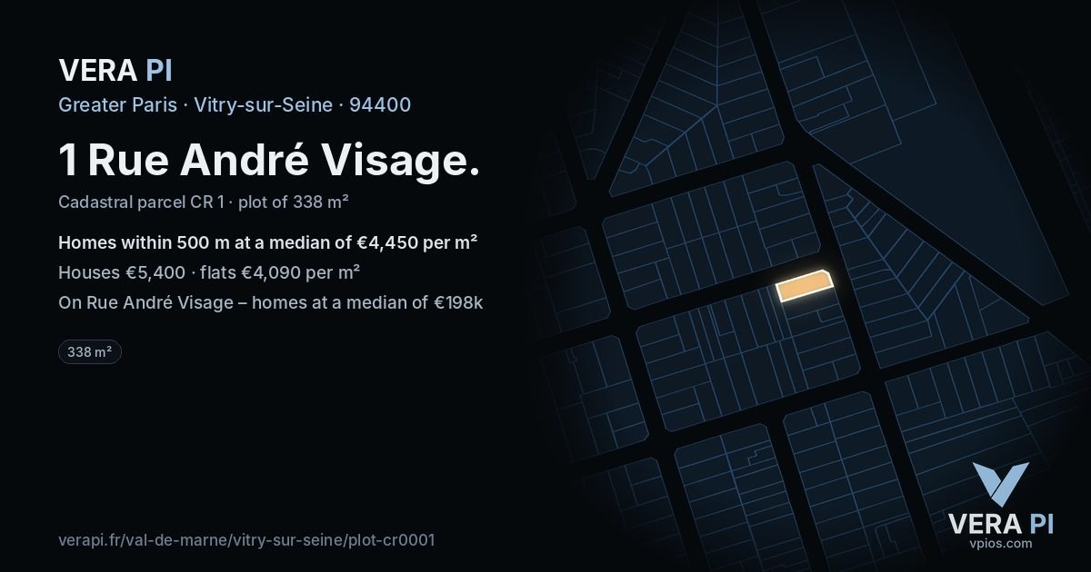 1 Rue André Visage, Vitry-sur-Seine at night – the plot lit, the parcels around coloured by the prices near them