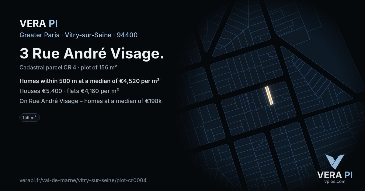 3 Rue André Visage, Vitry-sur-Seine at night – the plot lit, the parcels around coloured by the prices near them