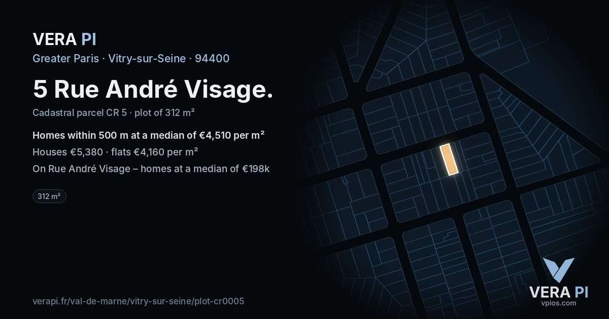 5 Rue André Visage, Vitry-sur-Seine at night – the plot lit, the parcels around coloured by the prices near them