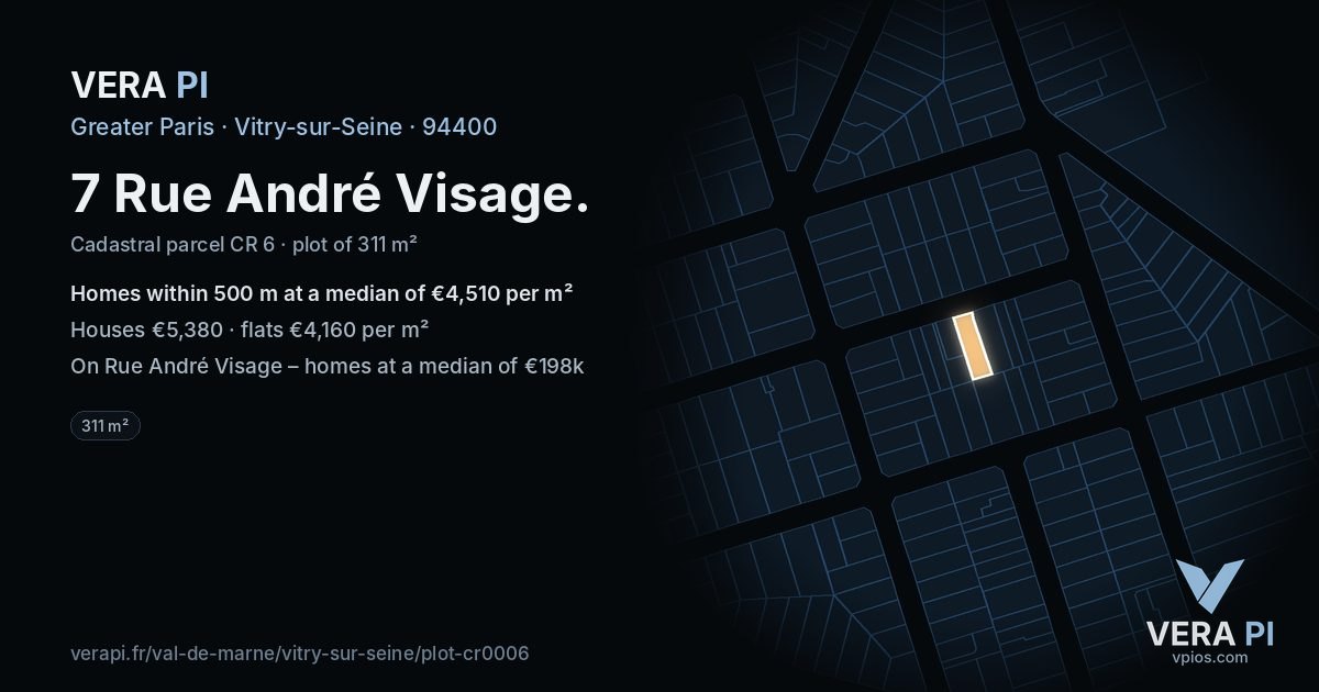 7 Rue André Visage, Vitry-sur-Seine at night – the plot lit, the parcels around coloured by the prices near them