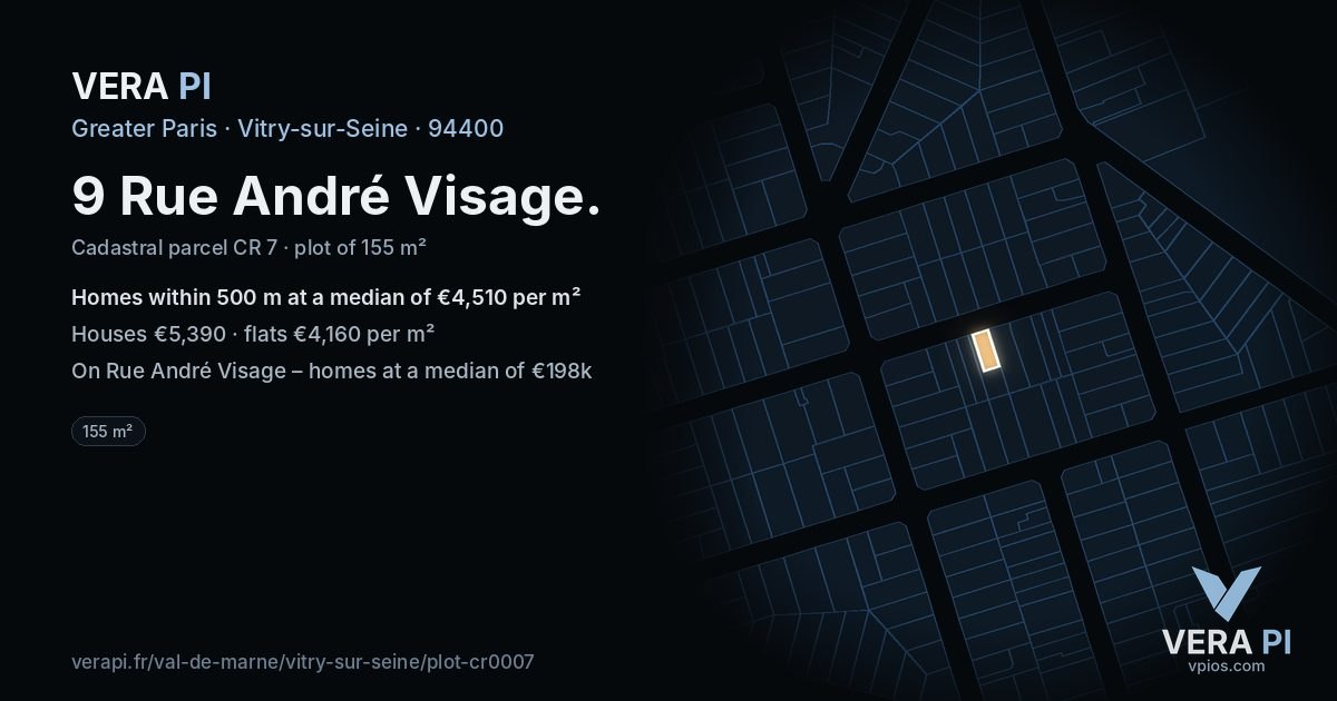 9 Rue André Visage, Vitry-sur-Seine at night – the plot lit, the parcels around coloured by the prices near them