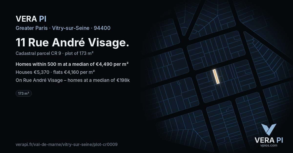 11 Rue André Visage, Vitry-sur-Seine at night – the plot lit, the parcels around coloured by the prices near them